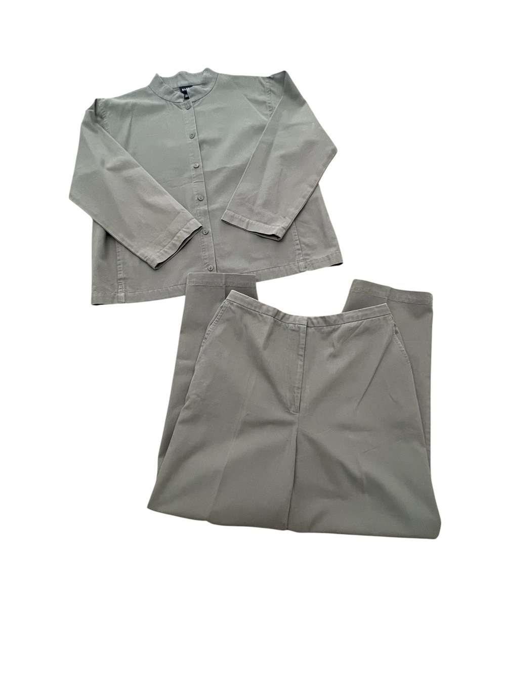 Eileen Fisher Jacket & Pants Set Gray Cotton Relaxed Button Elastic Waist Wm’s S